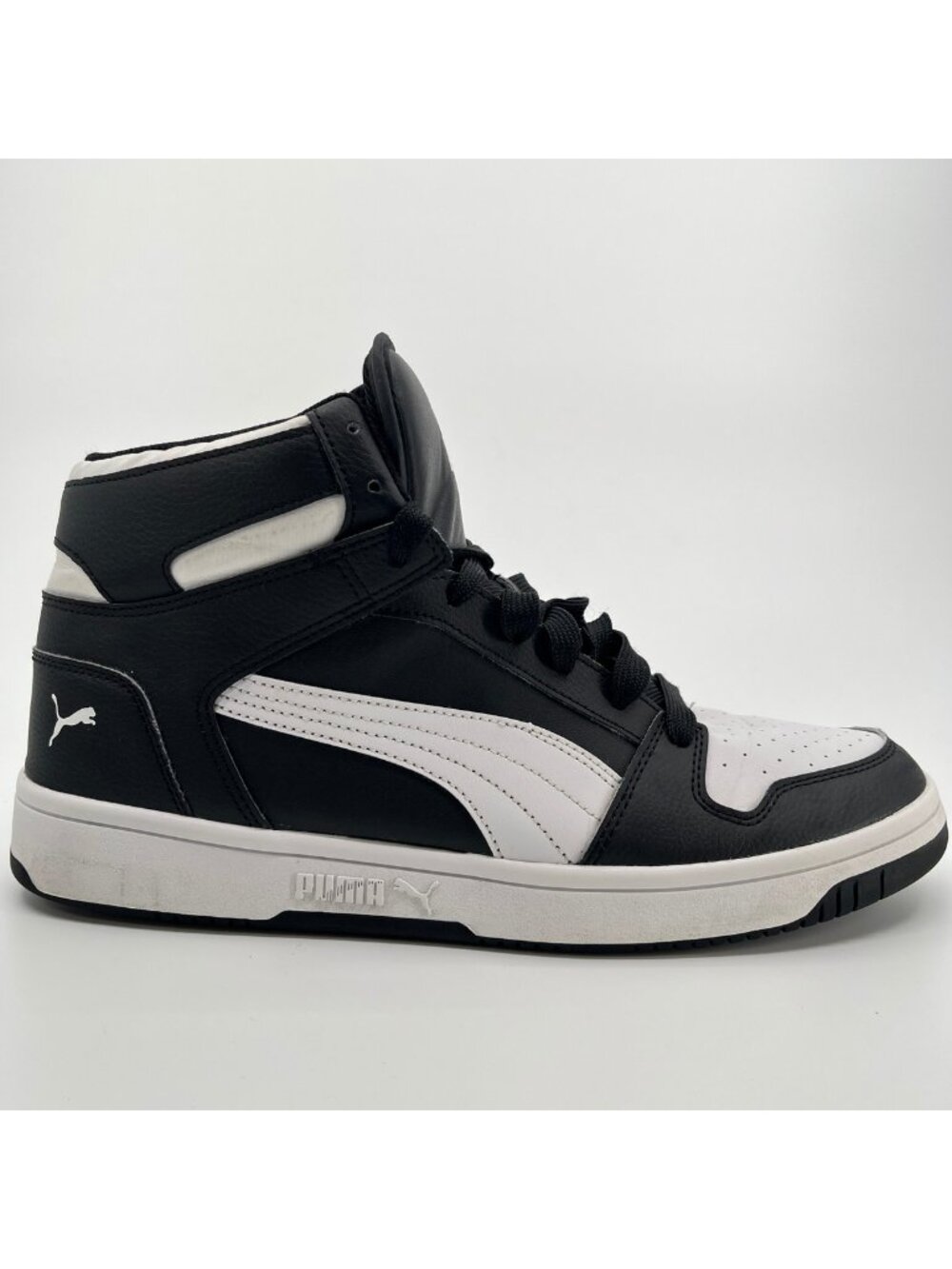 Puma Rebound LayUp SL Mens Size 12 Black White Leather Basketball Shoes Sneakers